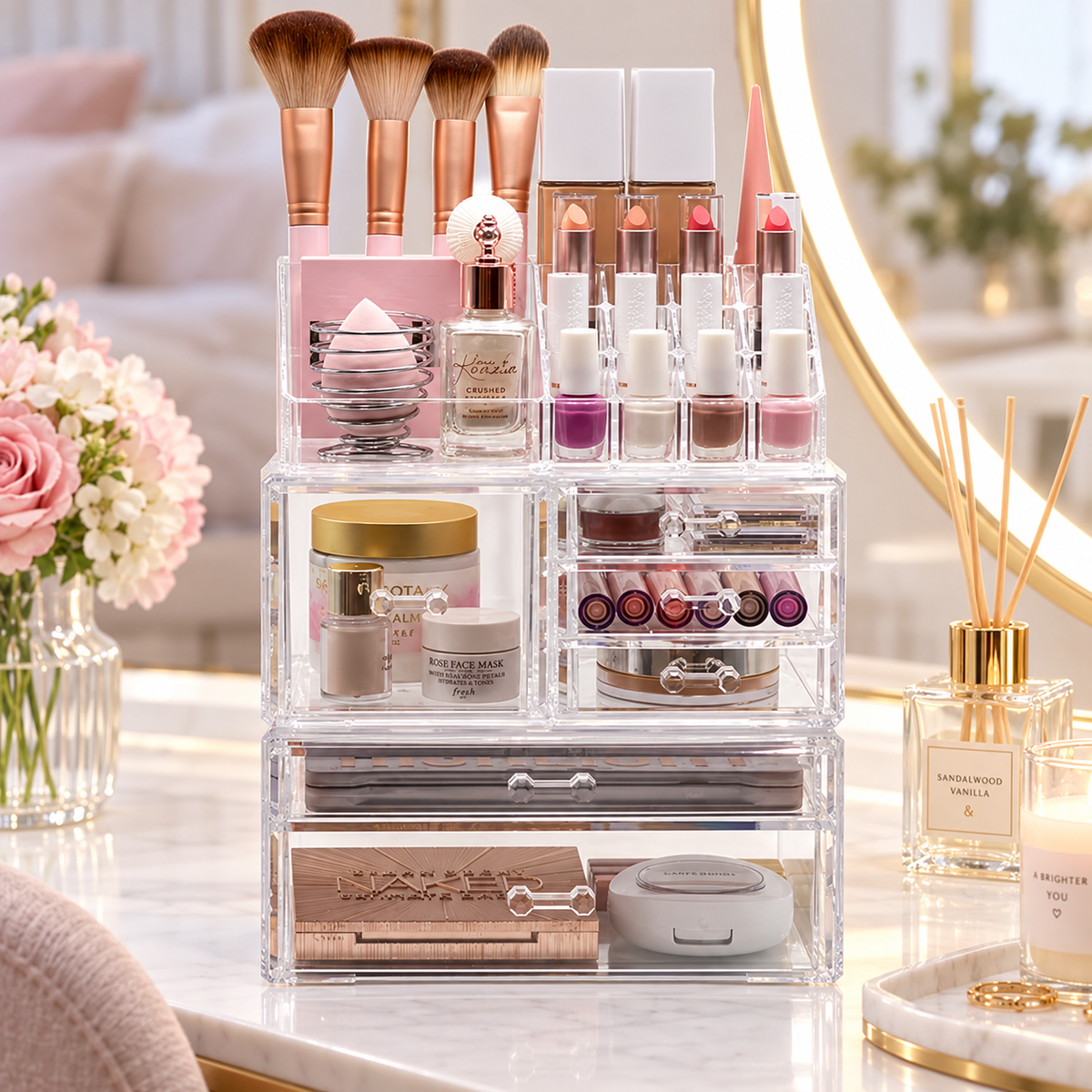 Clear 3-Piece Beauty Organizer