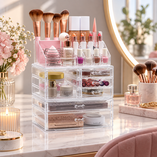 Clear 3-Piece Beauty Organizer