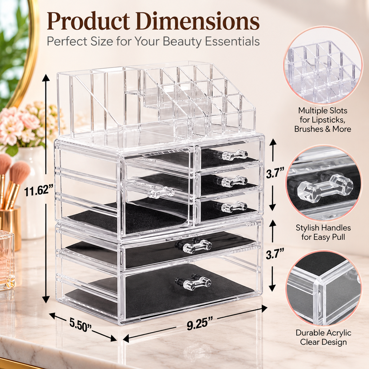 Clear 3-Piece Beauty Organizer