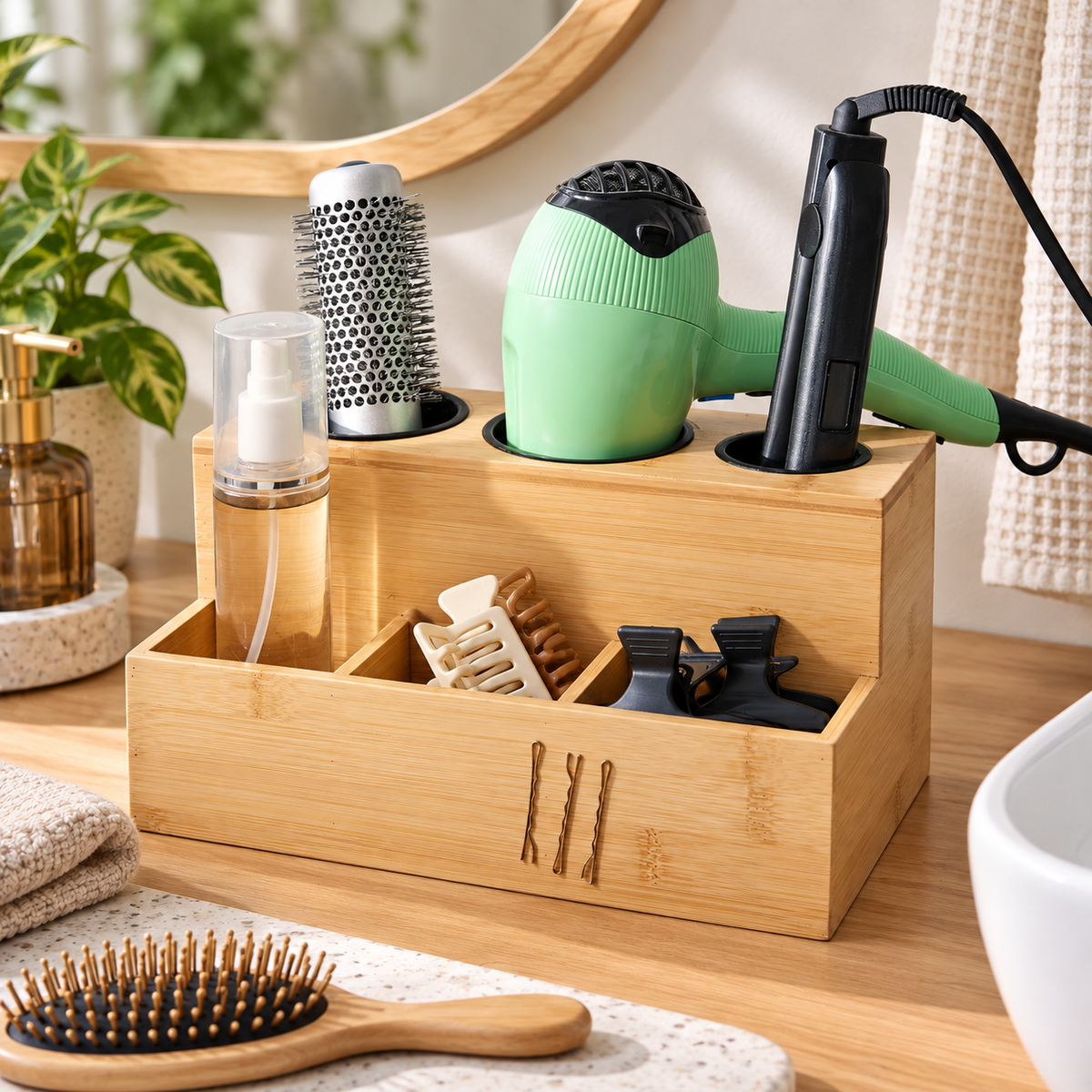 Bamboo Hair Tool Organizer