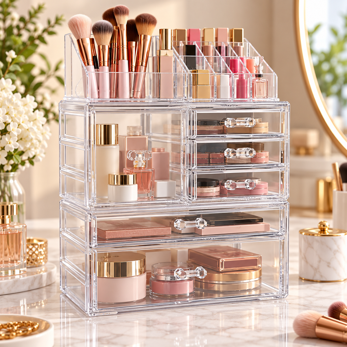 Clear 3-Piece Beauty Organizer